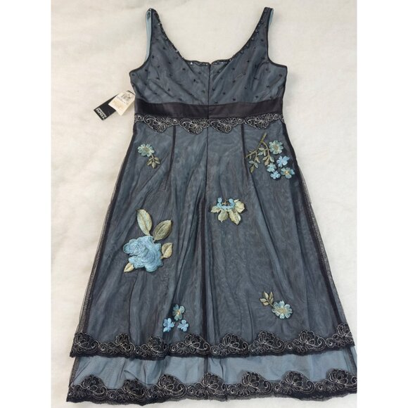 Vintage Teal Black Y2K Embroidered Silk Dress 10 Glam Fairy Dark Whimsigoth Bead - Picture 3 of 16